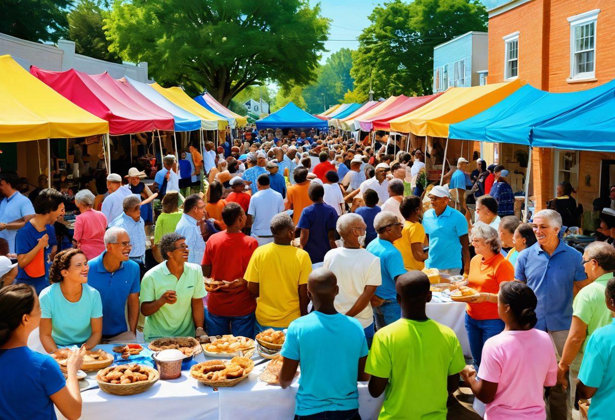 A vibrant scene depicting a friendly neighborhood bidding war, showcasing a diverse group of people joyfully participating in an open-air auction. The atmosphere is filled with colorful tents and banners, illustrating various items for bidding, like handmade crafts and baked goods. Neighbors engage with smiles and laughter, while children play nearby, encapsulating a sense of community and satisfaction. Bright colors and dynamic expressions capture the essence of friendly competition. vibrant colors. lively illustration.